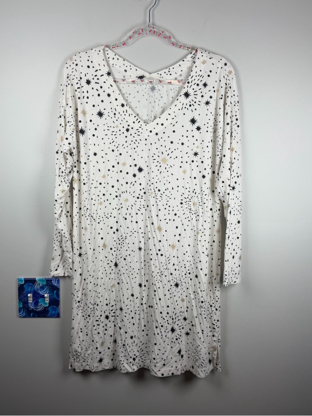 Soma Cool Nights Long Sleeve Nightgown, Stargazer Grand Medium Ivory Pajamas - Picture 2 of 12
